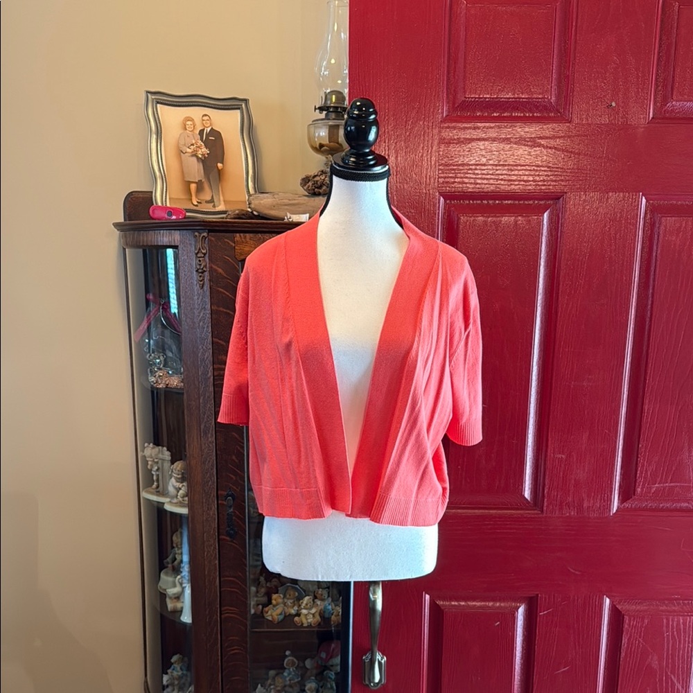 Dress Barn Orange Cardigan Sweater Lightweight V-Neck